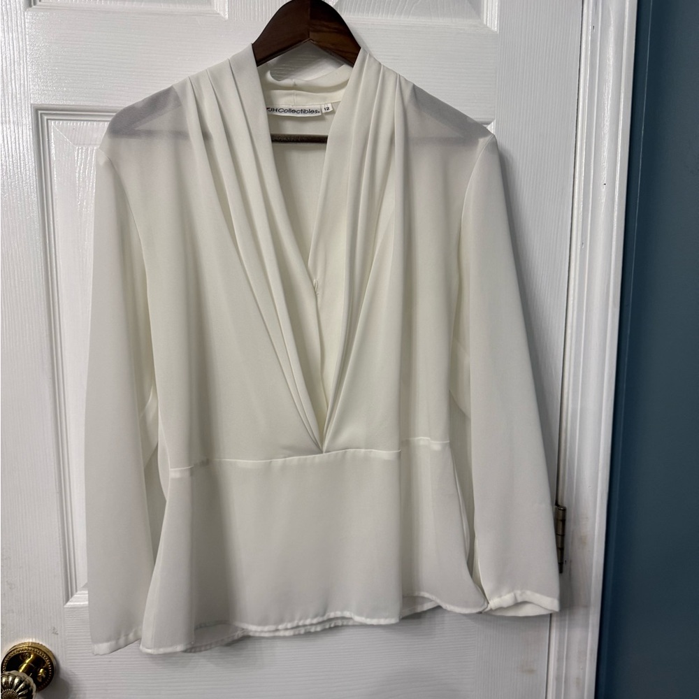 JH Collectibles Cream Drape V-Neck Blouse